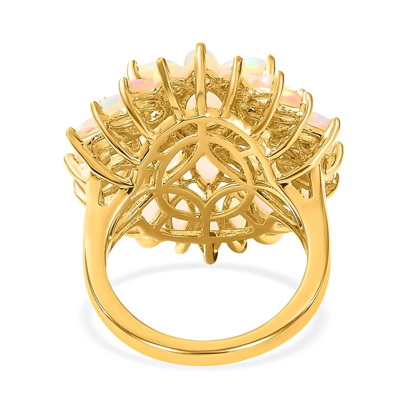 Natürlicher, äthiopischer Opal Blumen-Ring, 925 Silber Gelbgold Vermeil (Größe 16.00) Ca. 3.74 Ct 8 Natürlicher, äthiopischer Opal Blumen-Ring, 925 Silber Gelbgold Vermeil (Größe 16.00) Ca. 3.74 Ct – Bild 6