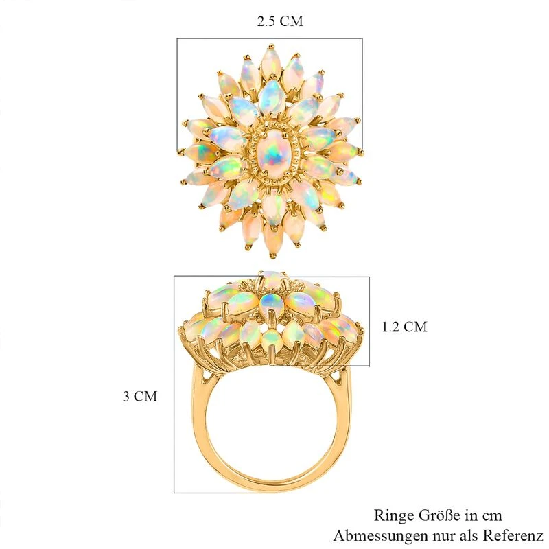 Natürlicher, äthiopischer Opal Blumen-Ring, 925 Silber Gelbgold Vermeil (Größe 16.00) Ca. 3.74 Ct 9 Natürlicher, äthiopischer Opal Blumen-Ring, 925 Silber Gelbgold Vermeil (Größe 16.00) Ca. 3.74 Ct – Bild 7