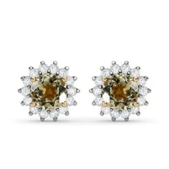 AAA Turkizit Und Weiße Zirkon Ohrstecker, 925 Silber Gelbgold Vermeil Ca. 1,47 Ct