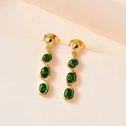 Natürliche Chromdiopsid-Ohrringe, 925 Silber Vergoldet Ca. 1.03 Ct -Schmuck Shoplc 8846691 1