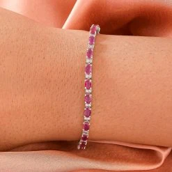 Afrikanischer Rubin (Fissure Gefüllt) Und Weißes Zirkon Armband, Ca. 20 Cm, 925 Silber Platiniert Ca. 11.08 Ct -Schmuck Shoplc 8851520 2