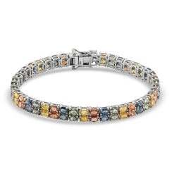 Mehrfarbiges Saphir-Armband, Ca. 19 Cm, 925 Silber Platiniert Ca. 17.06 Ct