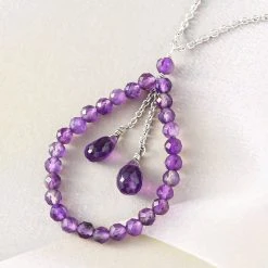 Afrikanische Amethyst-Halskette, Ca. 50 Cm, 925 Silber Rhodiniert Ca. 9.00 Ct -Schmuck Shoplc 8860831 2