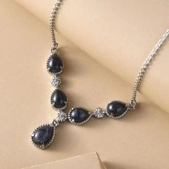 Blaues Aventurin-Collier, Ca. 45 Cm, Edelstahl Ca. 9.07 Ct -Schmuck Shoplc 8862453 2