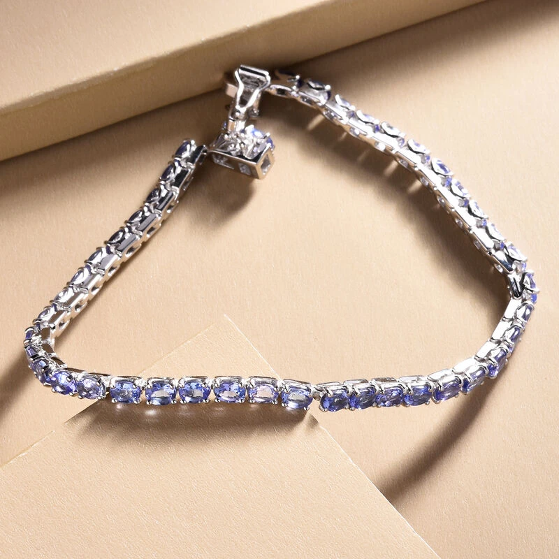 Tansanit-Armband, 19 Cm, 925 Silber Platiniert Ca. 7.65 Ct 4 Tansanit-Armband, 19 Cm, 925 Silber Platiniert Ca. 7.65 Ct – Bild 2