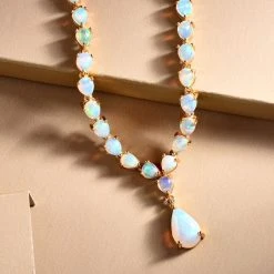 Natürliche, äthiopische Opal-Halskette, Ca. 45 Cm, 925 Silber Gelbgold Vermeil Ca. 8.95 Ct -Schmuck Shoplc 8881624 2