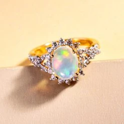 Natürlicher, äthiopischer Opal Und Weißer Zirkon-Ring, 925 Silber Gelbgold Vermeil (Größe 20.00) Ca. 1.87 Ct 10 Natürlicher, äthiopischer Opal Und Weißer Zirkon-Ring, 925 Silber Gelbgold Vermeil (Größe 20.00) Ca. 1.87 Ct -Schmuck Shoplc 8881661 1
