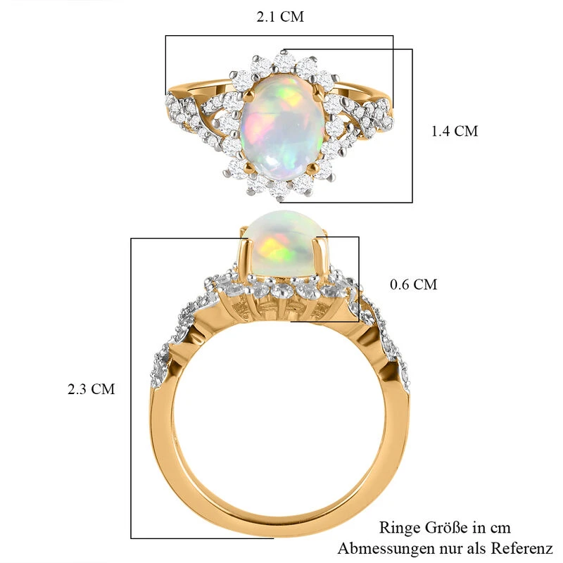 Natürlicher, äthiopischer Opal Und Weißer Zirkon-Ring, 925 Silber Gelbgold Vermeil (Größe 20.00) Ca. 1.87 Ct 9 Natürlicher, äthiopischer Opal Und Weißer Zirkon-Ring, 925 Silber Gelbgold Vermeil (Größe 20.00) Ca. 1.87 Ct – Bild 7