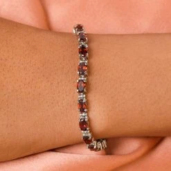 Rotes Granat-Armband, Ca. 19 Cm, Edelstahl, Ca. 13.50 Ct -Schmuck Shoplc 8895009 2