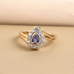 Tansanit Und Weißer Zirkon-Ring, 925 Silber Gelbgold Vermeil (Größe 18.00) Ca. 0.94 Ct -Schmuck Shoplc 8895856 1