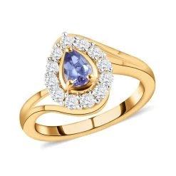 Tansanit Und Weißer Zirkon-Ring, 925 Silber Gelbgold Vermeil (Größe 18.00) Ca. 0.94 Ct -Schmuck Shoplc 8895856 3