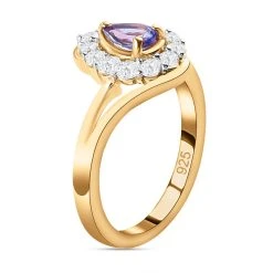 Tansanit Und Weißer Zirkon-Ring, 925 Silber Gelbgold Vermeil (Größe 18.00) Ca. 0.94 Ct -Schmuck Shoplc 8895856 4