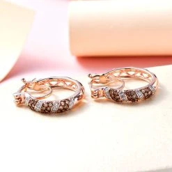 Natürliche Champagner Diamant Creolen, 925 Silber Roségold Vermeil Ca. 0.50 Ct -Schmuck Shoplc 8903347 1