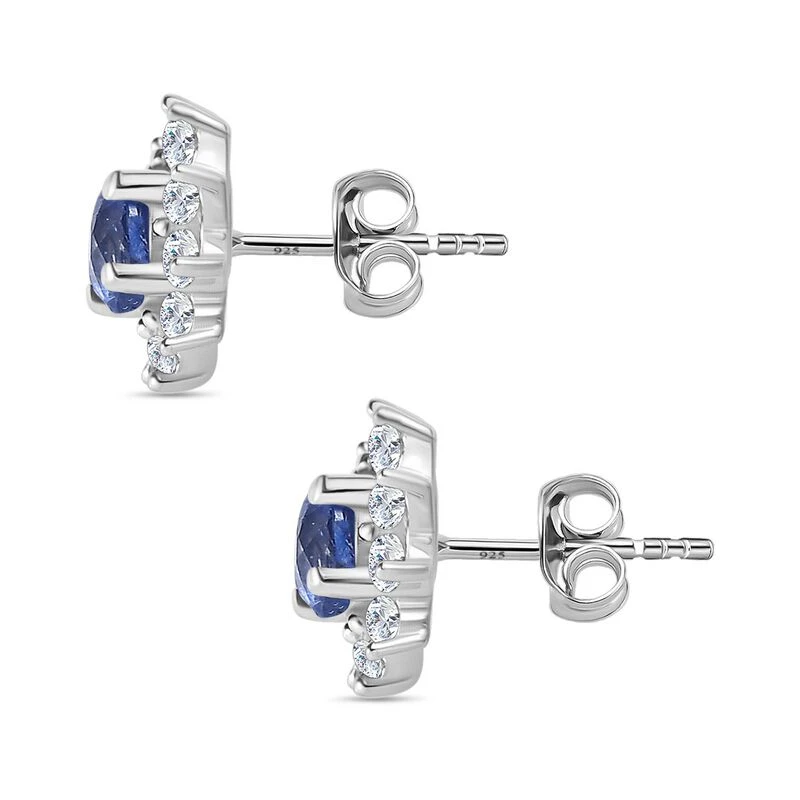Tansanit Und Weiße Zirkon Ohrstecker, 925 Silber Platiniert Ca. 1.09 Ct 6 Tansanit Und Weiße Zirkon Ohrstecker, 925 Silber Platiniert Ca. 1.09 Ct – Bild 4
