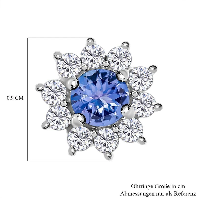 Tansanit Und Weiße Zirkon Ohrstecker, 925 Silber Platiniert Ca. 1.09 Ct 7 Tansanit Und Weiße Zirkon Ohrstecker, 925 Silber Platiniert Ca. 1.09 Ct – Bild 5