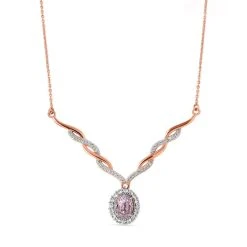 AA Martha Rocha Kunzit Und Weiße Zirkon-Halskette, Ca. 45 Cm, 925 Silber Roségold Vermeil Ca. 2.64 Ct