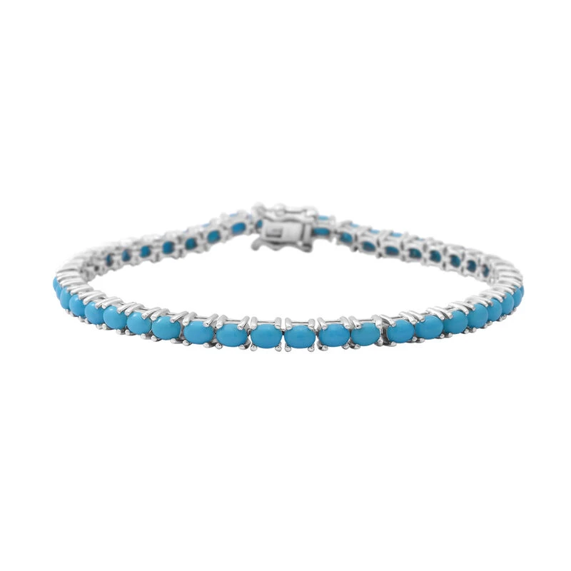 Amerikanisches, Natürliches Sleeping Beauty Türkis-Armband, Ca. 19 Cm, 925 Silber Platiniert Ca. 7.04 Ct 3 Amerikanisches, Natürliches Sleeping Beauty Türkis-Armband, Ca. 19 Cm, 925 Silber Platiniert Ca. 7.04 Ct