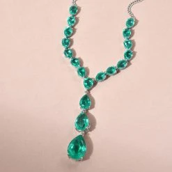 Smaragd-Triplette-Quarz Halskette, Ca. 45 Cm, 925 Silber Platiniert Ca. 44.74 Ct -Schmuck Shoplc 8951990 2