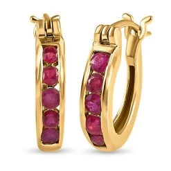 Afrikanische Rubin (Fissure Gefüllt) Creolen, 925 Silber Vergoldet, Ca. 0.99 Ct