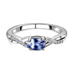 Tansanit Und Weißer Zirkon-Ring, 925 Silber Platiniert (Größe 19.00) Ca. 0,55 Ct