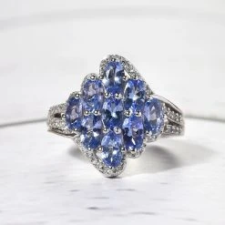 Tansanit Und Weißer Zirkon-Ring, 925 Silber Platiniert (Größe 18.00) Ca. 2.50 Ct -Schmuck Shoplc 8961468 1