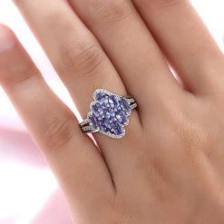 Tansanit Und Weißer Zirkon-Ring, 925 Silber Platiniert (Größe 18.00) Ca. 2.50 Ct -Schmuck Shoplc 8961468 2
