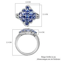 Tansanit Und Weißer Zirkon-Ring, 925 Silber Platiniert (Größe 18.00) Ca. 2.50 Ct -Schmuck Shoplc 8961468 6